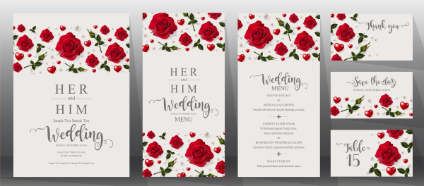 Wedding cards with beautiful roses vector 04