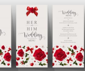 Wedding cards with beautiful roses vector 05