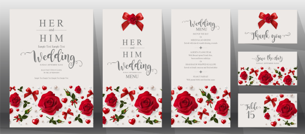 Wedding cards with beautiful roses vector 05