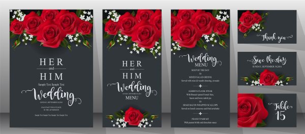 Wedding cards with beautiful roses vector 07
