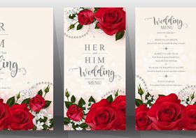 Wedding invitation cards with red rose vector 02
