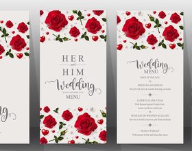 Wedding invitation cards with red rose vector 04