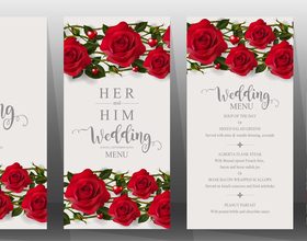 Wedding invitation cards with red rose vector 05