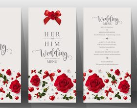 Wedding invitation cards with red rose vector 06