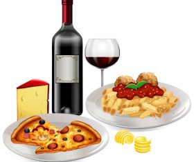 Wine with fast food vector material 01