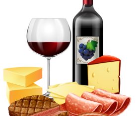 Wine with fast food vector material 02