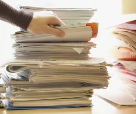 Woman scrolls through data Stock Photo 02