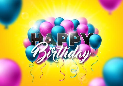Yellow background with birthday balloon vector