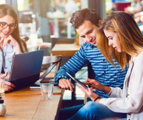 Young people in the cafe casual Internet Stock Photo