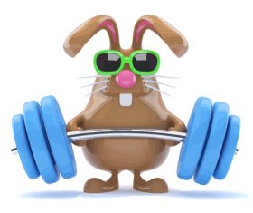 big rabbit weightlifter cartoon vector
