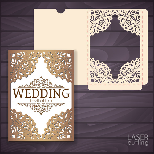 lacework wedding invitation card template vector 01