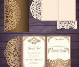 lacework wedding invitation card template vector 05