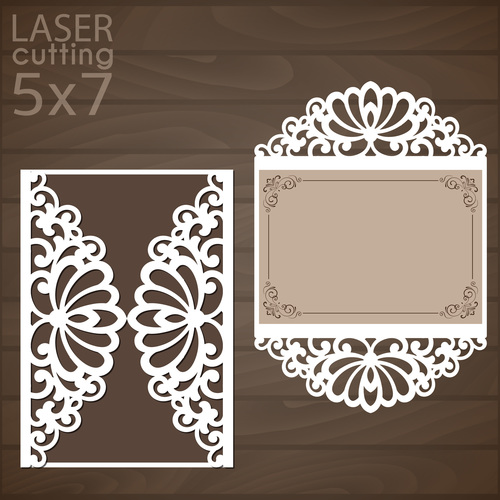 laser cutting floral card vector template 05