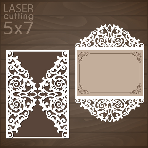 laser cutting floral card vector template 07
