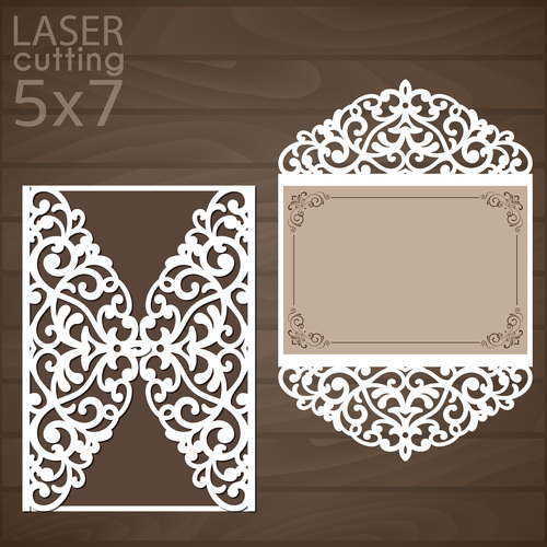 laser cutting floral card vector template 08