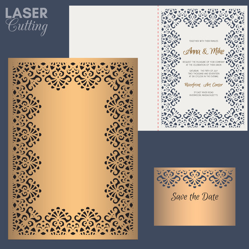 laser cutting wedding invitation card vector 03