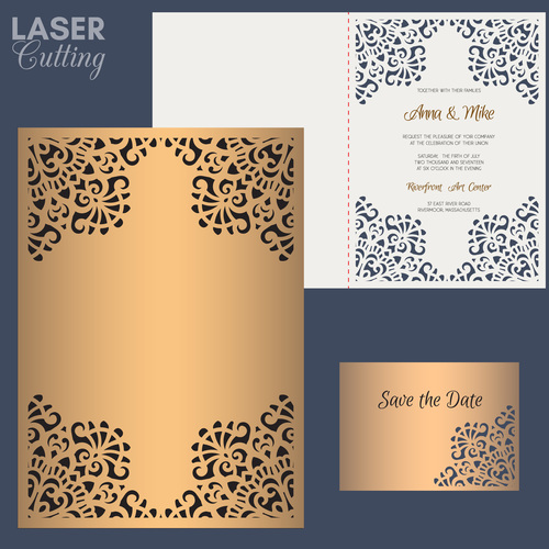 laser cutting wedding invitation card vector 04