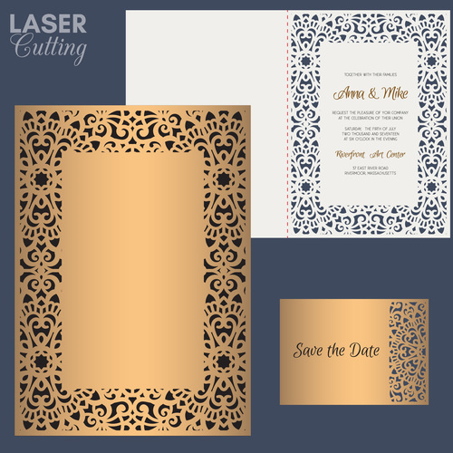 laser cutting wedding invitation card vector 06
