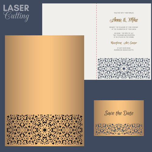 laser cutting wedding invitation card vector 08