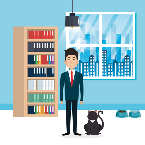 man and pets in room interior vector material 02