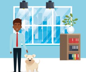 man and pets in room interior vector material 03