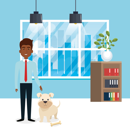 man and pets in room interior vector material 03