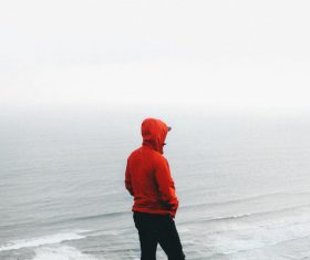 person on rippled wavy beach Stock Photo