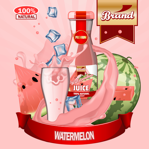 watermelon juice advertising poster vector