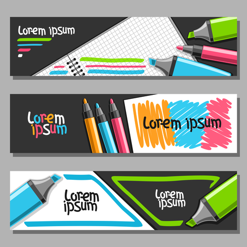 writing materials banners template vector 05