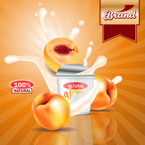 yogurt peach advertising poster vector 01