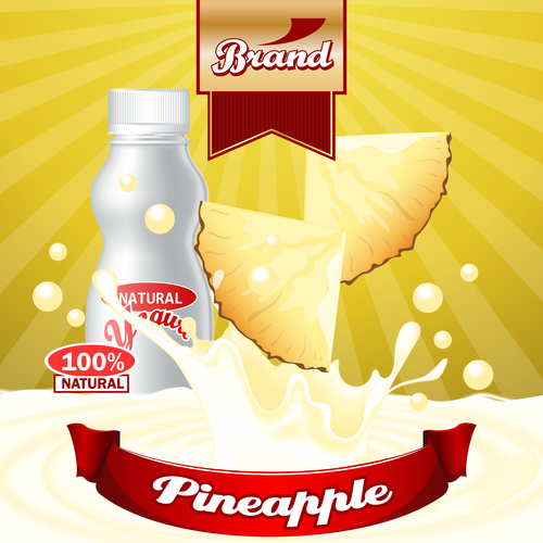 yogurt pineapple advertising poster vector