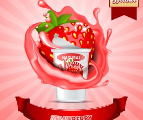 yogurt strawberry advertising poster vector 01