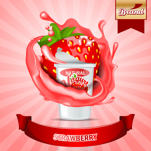 Yogurt Strawberry Advertising Poster Vector 01 Free Download