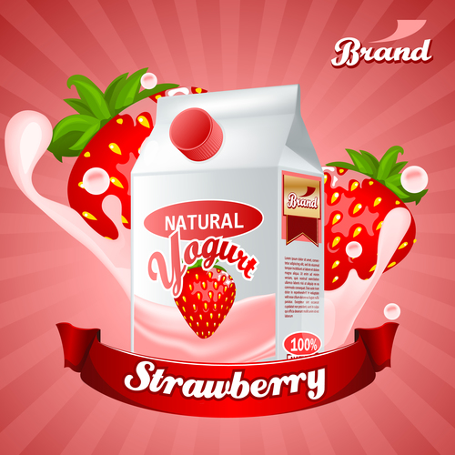 yogurt strawberry advertising poster vector 02