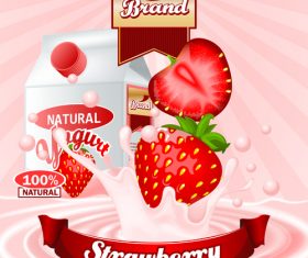 yogurt strawberry advertising poster vector 03
