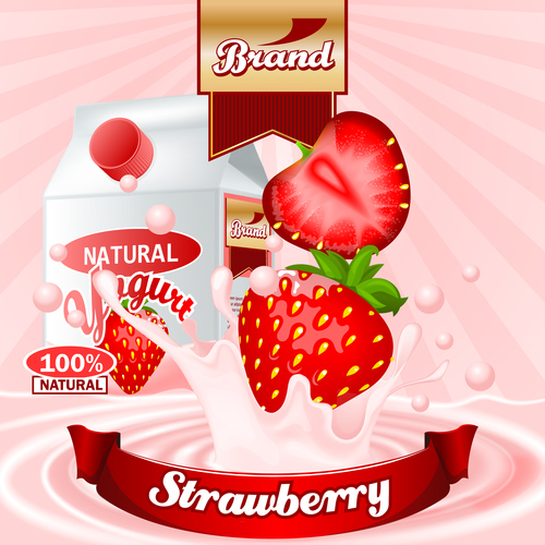 yogurt strawberry advertising poster vector 03