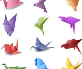 12 Kind origami birds vector illustration