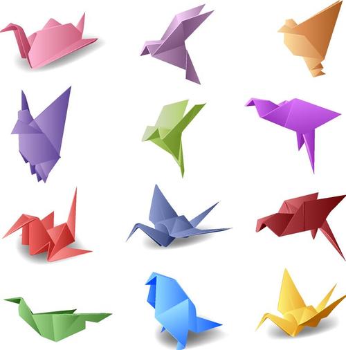 12 Kind origami birds vector illustration