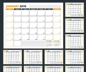 2019 Calendar orange vector template