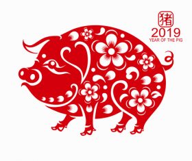 2019 Happy Chinese New Year with Pig paper cutting art vector 02