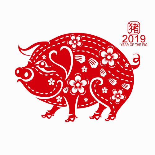 2019 Happy Chinese New Year with Pig paper cutting art vector 03