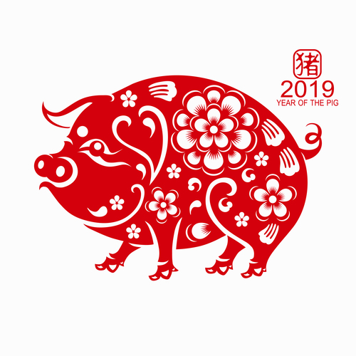 2019 Happy Chinese New Year with Pig paper cutting art vector 04