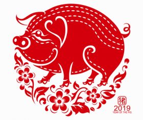 2019 Happy Chinese New Year with Pig paper cutting art vector 05