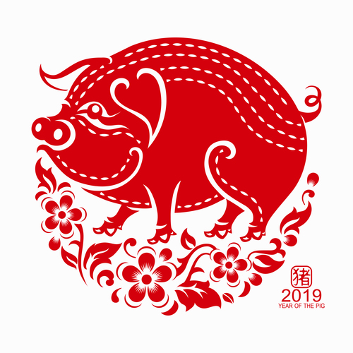 2019 Happy Chinese New Year with Pig paper cutting art vector 05