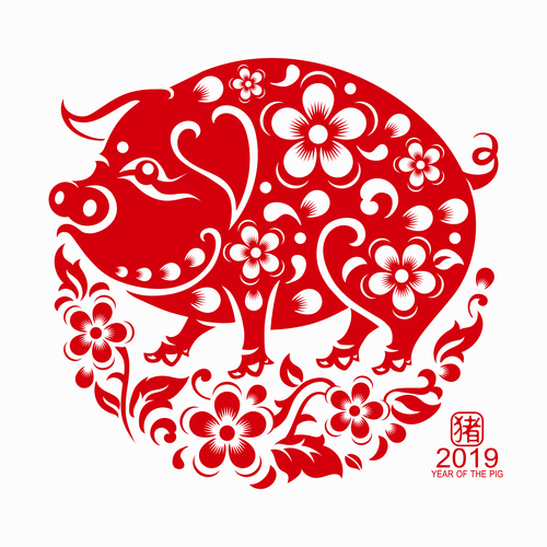 2019 Happy Chinese New Year with Pig paper cutting art vector 06