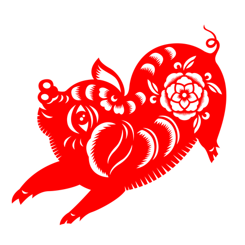 2019 Happy Chinese New Year with Pig paper cutting art vector 12