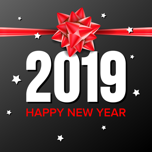 2019 New Year background with red ribbon bows vector