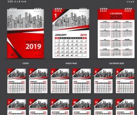 2019 calendar desk template red vector 01