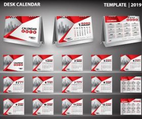 2019 calendar desk template red vector 02