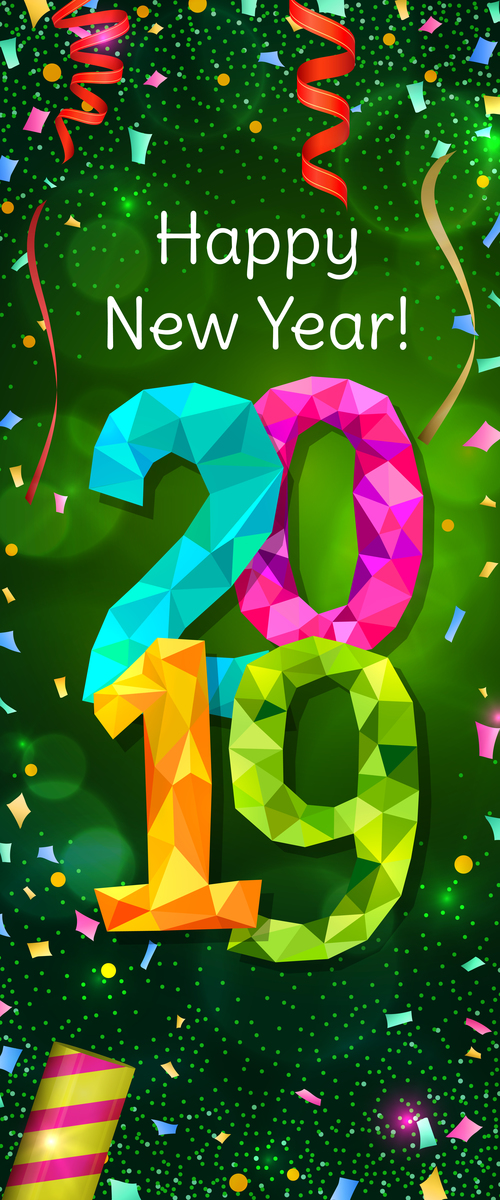2019 new year background with colored confetti vector 01